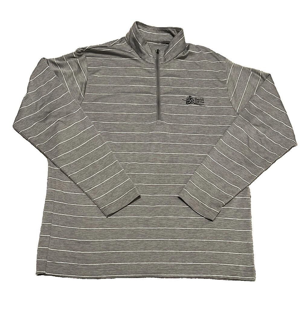 Antigua Bend Golf Club Mens L Gray Striped 1/4 Zip Performance Pullover Golf